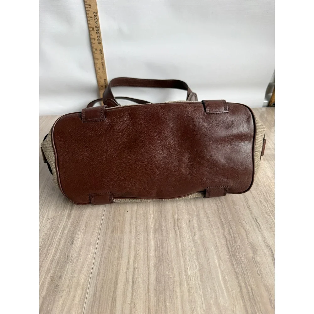 Vintage Michael Kors Canvas Leather Harness Tote Bag Beige Brown Boho Equestrian - Picture 6 of 12